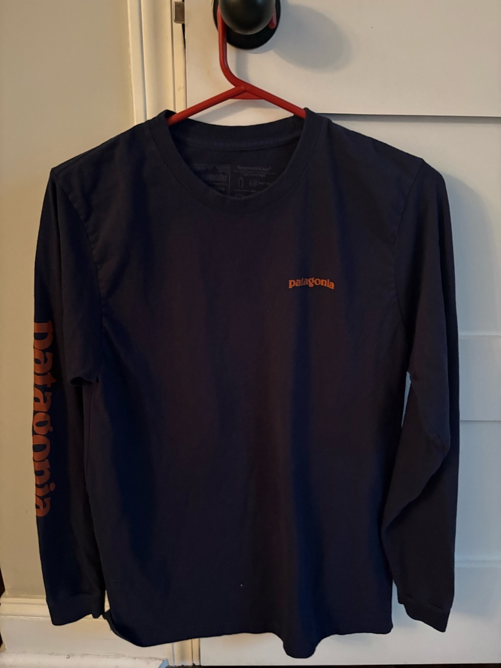 Patagonia Long-Sleeve Crew Shirt - Navy with Orange Logo
